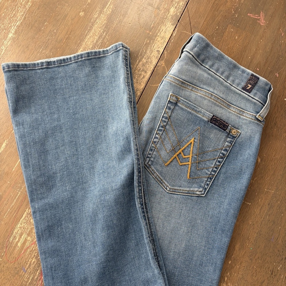 7 For All Mankind Dojo Jeans Womens 28 Blue Low Rise Tailorless Denim Bootcut